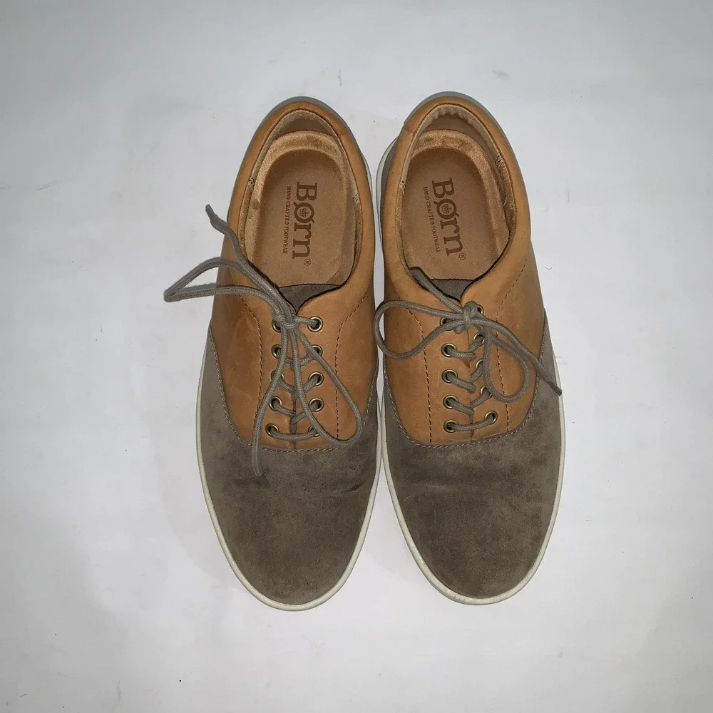 Born Shoes Mens Size 10 Brown Tan Leather Lace Up Casual Comfort Sneakers H53417
